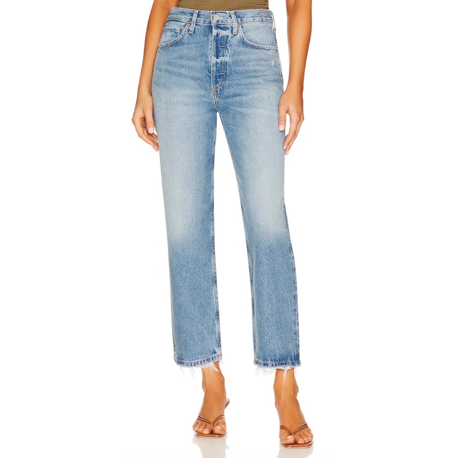 Agolde Light Wash High-Rise Straight Leg Jeans